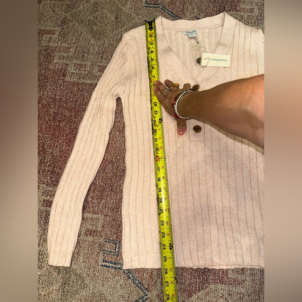 Sundance Ribbed V-Neck Button Sweater in Light Pink - Picture 7 of 11